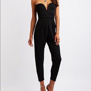 deep plunge black pants jumper